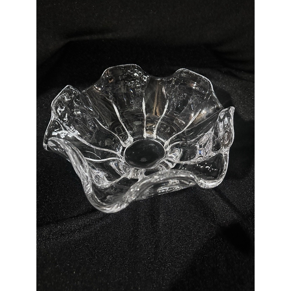 Confrac Art Glass Verrier France Abstract dish Crystal Clear Signed Free form